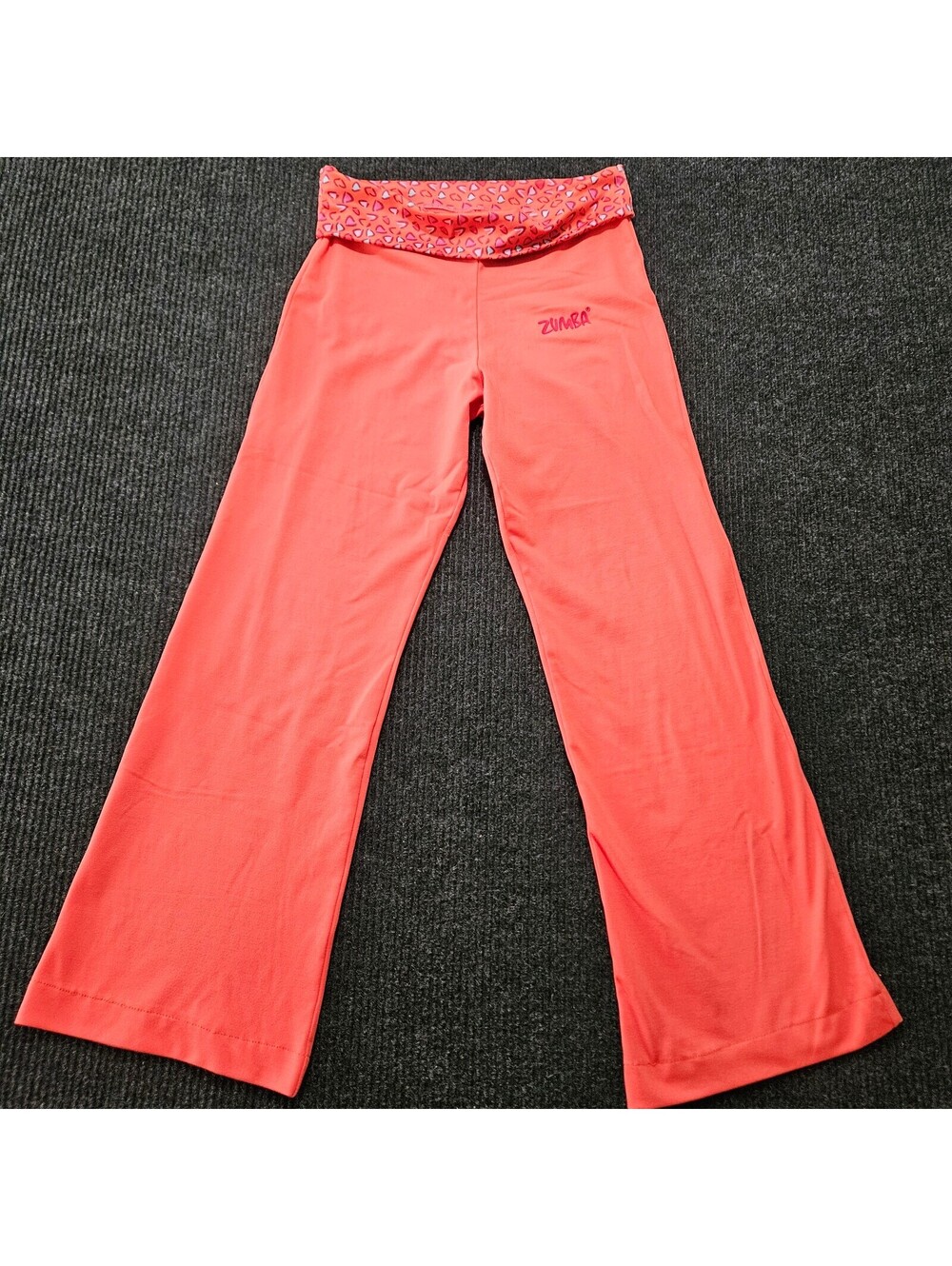 Zumba Women's Large Coral Flared Workout Pants with Patterned Waistband